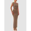 imagePRETTYGARDEN Womens Two Piece Skirt Set 2025 Summer Outfits One Shoulder Sleeveless Ruched Slit Bodycon Maxi SkirtsKhaki
