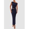 imagePRETTYGARDEN Womens Two Piece Skirt Set 2025 Summer Outfits One Shoulder Sleeveless Ruched Slit Bodycon Maxi SkirtsNavy
