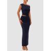 imagePRETTYGARDEN Womens Two Piece Skirt Set 2025 Summer Outfits One Shoulder Sleeveless Ruched Slit Bodycon Maxi SkirtsNavy