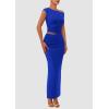 imagePRETTYGARDEN Womens Two Piece Skirt Set 2025 Summer Outfits One Shoulder Sleeveless Ruched Slit Bodycon Maxi SkirtsRoyal Blue