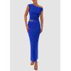 imagePRETTYGARDEN Womens Two Piece Skirt Set 2025 Summer Outfits One Shoulder Sleeveless Ruched Slit Bodycon Maxi SkirtsRoyal Blue