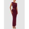imagePRETTYGARDEN Womens Two Piece Skirt Set 2025 Summer Outfits One Shoulder Sleeveless Ruched Slit Bodycon Maxi SkirtsWine Red