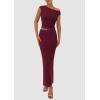 imagePRETTYGARDEN Womens Two Piece Skirt Set 2025 Summer Outfits One Shoulder Sleeveless Ruched Slit Bodycon Maxi SkirtsWine Red