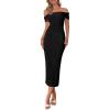 imagePRETTYGARDEN Womens Off The Shoulder Sweater Dresses 2025 Summer Elegant Ribbed Knit Midi Bodycon Wedding Guest DressBlack