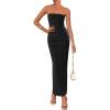 imagePRETTYGARDEN Womens Summer Semi Formal Cocktail Dresses Strapless Tube Bodycon Ruched Slit Evening Wedding Guest Maxi DressBlack