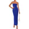 imagePRETTYGARDEN Womens Summer Semi Formal Cocktail Dresses Strapless Tube Bodycon Ruched Slit Evening Wedding Guest Maxi DressRoyal Blue