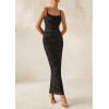 imagePRETTYGARDEN Wedding Guest Dresses for Women 2025 Summer Trendy Floral Spaghetti Strap Ruched Mesh Bodycon Long Maxi DressFloral Black