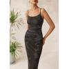 imagePRETTYGARDEN Wedding Guest Dresses for Women 2025 Summer Trendy Floral Spaghetti Strap Ruched Mesh Bodycon Long Maxi DressFloral Black