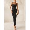 imagePRETTYGARDEN Wedding Guest Dresses for Women 2025 Summer Trendy Floral Spaghetti Strap Ruched Mesh Bodycon Long Maxi DressFloral Black