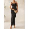 imagePRETTYGARDEN Wedding Guest Dresses for Women 2025 Summer Trendy Floral Spaghetti Strap Ruched Mesh Bodycon Long Maxi DressFloral Black
