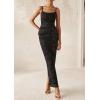 imagePRETTYGARDEN Wedding Guest Dresses for Women 2025 Summer Trendy Floral Spaghetti Strap Ruched Mesh Bodycon Long Maxi DressFloral Black