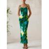 imagePRETTYGARDEN Wedding Guest Dresses for Women 2025 Summer Trendy Floral Spaghetti Strap Ruched Mesh Bodycon Long Maxi DressFloral Green