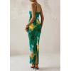 imagePRETTYGARDEN Wedding Guest Dresses for Women 2025 Summer Trendy Floral Spaghetti Strap Ruched Mesh Bodycon Long Maxi DressFloral Green