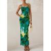imagePRETTYGARDEN Wedding Guest Dresses for Women 2025 Summer Trendy Floral Spaghetti Strap Ruched Mesh Bodycon Long Maxi DressFloral Green