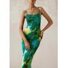 imagePRETTYGARDEN Wedding Guest Dresses for Women 2025 Summer Trendy Floral Spaghetti Strap Ruched Mesh Bodycon Long Maxi DressFloral Green