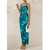 imagePRETTYGARDEN Wedding Guest Dresses for Women 2025 Summer Trendy Floral Spaghetti Strap Ruched Mesh Bodycon Long Maxi DressFloral Lake Blue