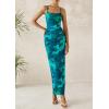 imagePRETTYGARDEN Wedding Guest Dresses for Women 2025 Summer Trendy Floral Spaghetti Strap Ruched Mesh Bodycon Long Maxi DressFloral Lake Blue
