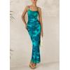 imagePRETTYGARDEN Wedding Guest Dresses for Women 2025 Summer Trendy Floral Spaghetti Strap Ruched Mesh Bodycon Long Maxi DressFloral Lake Blue