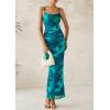 imagePRETTYGARDEN Wedding Guest Dresses for Women 2025 Summer Trendy Floral Spaghetti Strap Ruched Mesh Bodycon Long Maxi DressFloral Lake Blue