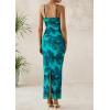 imagePRETTYGARDEN Wedding Guest Dresses for Women 2025 Summer Trendy Floral Spaghetti Strap Ruched Mesh Bodycon Long Maxi DressFloral Lake Blue