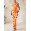 imagePRETTYGARDEN Wedding Guest Dresses for Women 2025 Summer Trendy Floral Spaghetti Strap Ruched Mesh Bodycon Long Maxi DressFloral Light Orange