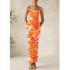 imagePRETTYGARDEN Wedding Guest Dresses for Women 2025 Summer Trendy Floral Spaghetti Strap Ruched Mesh Bodycon Long Maxi DressFloral Light Orange