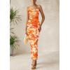 imagePRETTYGARDEN Wedding Guest Dresses for Women 2025 Summer Trendy Floral Spaghetti Strap Ruched Mesh Bodycon Long Maxi DressFloral Light Orange