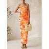 imagePRETTYGARDEN Wedding Guest Dresses for Women 2025 Summer Trendy Floral Spaghetti Strap Ruched Mesh Bodycon Long Maxi DressFloral Light Orange