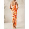 imagePRETTYGARDEN Wedding Guest Dresses for Women 2025 Summer Trendy Floral Spaghetti Strap Ruched Mesh Bodycon Long Maxi DressFloral Light Orange