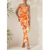 imagePRETTYGARDEN Wedding Guest Dresses for Women 2025 Summer Trendy Floral Spaghetti Strap Ruched Mesh Bodycon Long Maxi DressFloral Light Orange