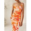 imagePRETTYGARDEN Wedding Guest Dresses for Women 2025 Summer Trendy Floral Spaghetti Strap Ruched Mesh Bodycon Long Maxi DressFloral Light Orange