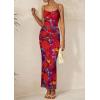 imagePRETTYGARDEN Wedding Guest Dresses for Women 2025 Summer Trendy Floral Spaghetti Strap Ruched Mesh Bodycon Long Maxi DressFloral Navy Red