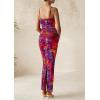 imagePRETTYGARDEN Wedding Guest Dresses for Women 2025 Summer Trendy Floral Spaghetti Strap Ruched Mesh Bodycon Long Maxi DressFloral Navy Red