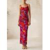 imagePRETTYGARDEN Wedding Guest Dresses for Women 2025 Summer Trendy Floral Spaghetti Strap Ruched Mesh Bodycon Long Maxi DressFloral Navy Red