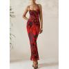 imagePRETTYGARDEN Wedding Guest Dresses for Women 2025 Summer Trendy Floral Spaghetti Strap Ruched Mesh Bodycon Long Maxi DressFloral Red