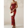 imagePRETTYGARDEN Wedding Guest Dresses for Women 2025 Summer Trendy Floral Spaghetti Strap Ruched Mesh Bodycon Long Maxi DressFloral Red