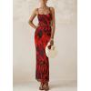 imagePRETTYGARDEN Wedding Guest Dresses for Women 2025 Summer Trendy Floral Spaghetti Strap Ruched Mesh Bodycon Long Maxi DressFloral Red