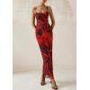 imagePRETTYGARDEN Wedding Guest Dresses for Women 2025 Summer Trendy Floral Spaghetti Strap Ruched Mesh Bodycon Long Maxi DressFloral Red