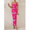 imagePRETTYGARDEN Wedding Guest Dresses for Women 2025 Summer Trendy Floral Spaghetti Strap Ruched Mesh Bodycon Long Maxi DressFloral Rose Red