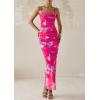 imagePRETTYGARDEN Wedding Guest Dresses for Women 2025 Summer Trendy Floral Spaghetti Strap Ruched Mesh Bodycon Long Maxi DressFloral Rose Red