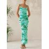 imagePRETTYGARDEN Wedding Guest Dresses for Women 2025 Summer Trendy Floral Spaghetti Strap Ruched Mesh Bodycon Long Maxi DressFloral White Light Green