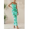 imagePRETTYGARDEN Wedding Guest Dresses for Women 2025 Summer Trendy Floral Spaghetti Strap Ruched Mesh Bodycon Long Maxi DressFloral White Light Green