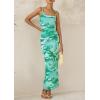 imagePRETTYGARDEN Wedding Guest Dresses for Women 2025 Summer Trendy Floral Spaghetti Strap Ruched Mesh Bodycon Long Maxi DressFloral White Light Green