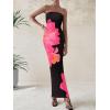imagePRETTYGARDEN Women Summer Strapless Maxi Dress Bodycon Floral Sexy Long Wedding Guest Dress Formal Tube Mesh Cocktail DressesBlack Pink Flower