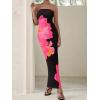 imagePRETTYGARDEN Women Summer Strapless Maxi Dress Bodycon Floral Sexy Long Wedding Guest Dress Formal Tube Mesh Cocktail DressesBlack Pink Flower