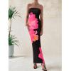 imagePRETTYGARDEN Women Summer Strapless Maxi Dress Bodycon Floral Sexy Long Wedding Guest Dress Formal Tube Mesh Cocktail DressesBlack Pink Flower