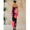 imagePRETTYGARDEN Women Summer Strapless Maxi Dress Bodycon Floral Sexy Long Wedding Guest Dress Formal Tube Mesh Cocktail DressesBlack Pink Flower