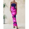 imagePRETTYGARDEN Women Summer Strapless Maxi Dress Bodycon Floral Sexy Long Wedding Guest Dress Formal Tube Mesh Cocktail DressesNavy Rose Red Flower