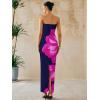imagePRETTYGARDEN Women Summer Strapless Maxi Dress Bodycon Floral Sexy Long Wedding Guest Dress Formal Tube Mesh Cocktail DressesNavy Rose Red Flower