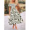 imagePRETTYGARDEN Womens 2025 Summer Boho Midi Dress Off Shoulder Puff Sleeve Print Smocked Ruffle Beach Long Flowy DressesArmy Green